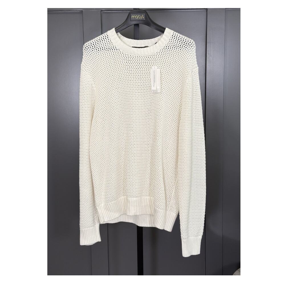 Vince Open Stitch Knit Pullover Sweater White Cotton Crew Neck LS M $368